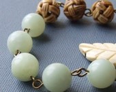Vintage Milky Green Glass, Bone and Bronze - Bracelet - Light as a Feather