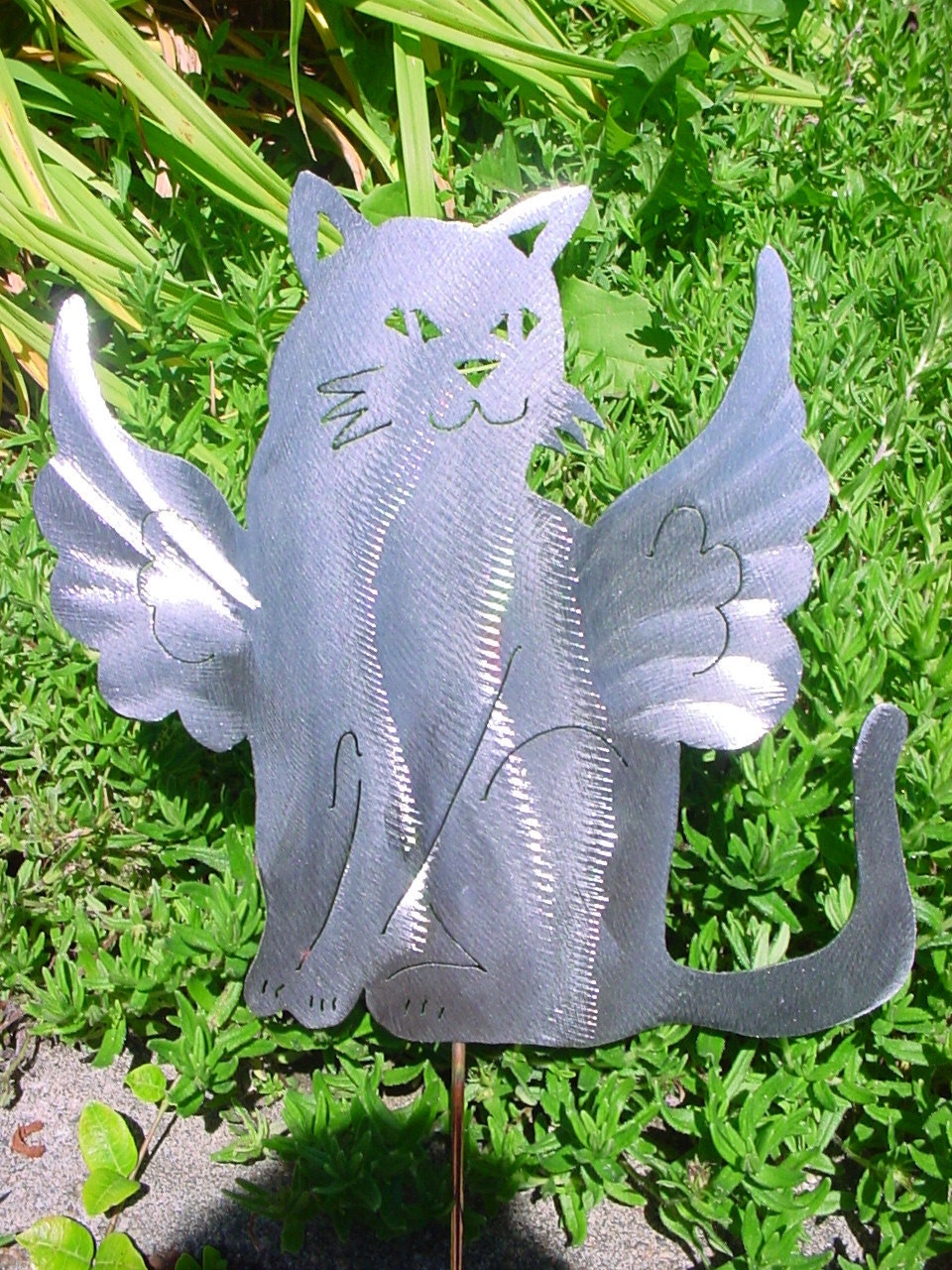 Angel Cat Kitty Feline Metal Lawn Ornament Outdoor Decor Steel Yard Art Plant Stake Garden Spike Pet Memorial Marker