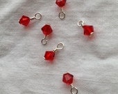 Sterling Silver Wire Wrapped Crystal Petite Bead Dangles Drops - Holiday Ruby Red (Lot of 6)