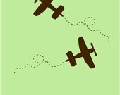 Set of 6 vinyl wall decals - airplane with trail - perfect for bedroom, nursery, play room