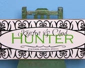 Beautiful personalized sign - beautiful border, your last name, est. year - HOLIDAY, wedding, bridal shower, housewarming gift (UNDERWOOD)