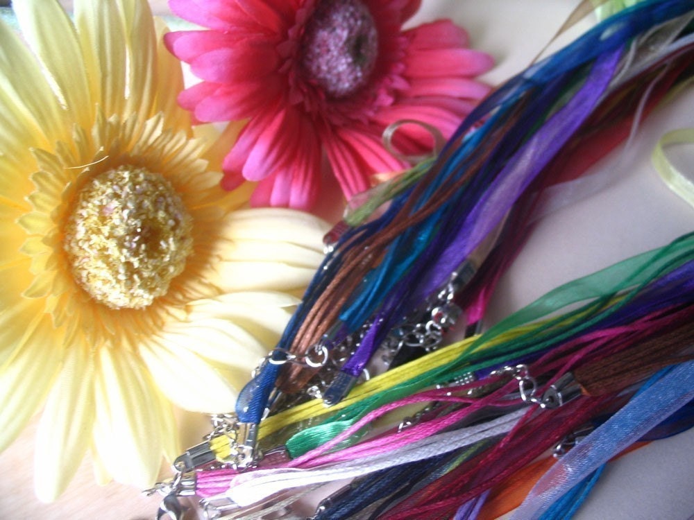 25 Beautiful Organza Ribbon Cord Necklaces. Great for Cabachons, Scrabble and Glass tile pendants