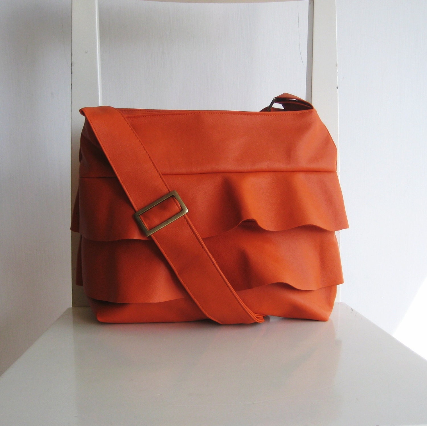 Ruffle Orange Handbag - Crossbody