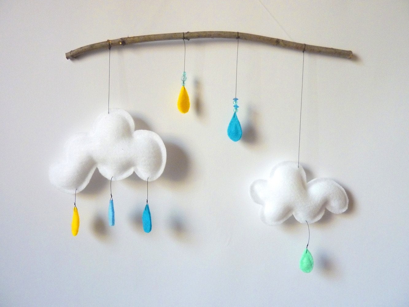 Cloud mobile on branch...Thomas...YELLOW-LIGHT BLUE-TURQUOISE