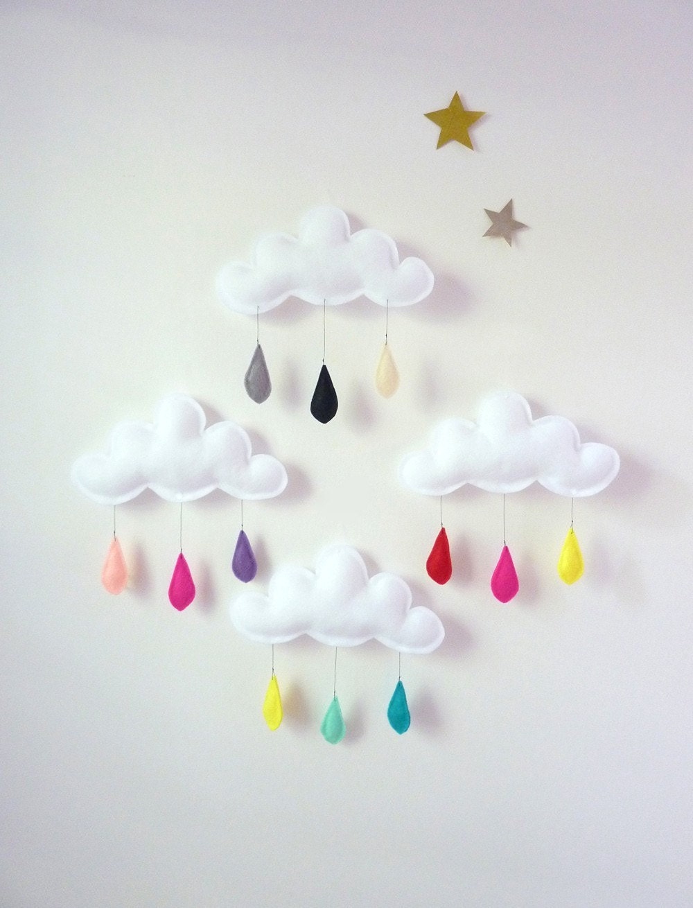 Rain Cloud Mobile Nursery Children Decor-Summer Cloud mobile.... Rain of colors.... Peach-Pink-Lavande-by The Butter Flying