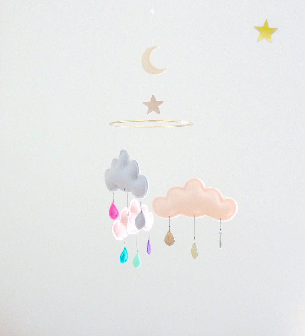 Rain Cloud Mobile Nursery Children Decor-Cloud mobile for nursery "MOON DREAM"by The Butter Flying