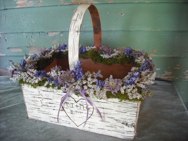 Birch, moss and dried flower wedding card or program basket for your rustic nature wedding. Made in your choice of color.