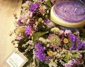 Romantic lavender dried flower wreath or candle ring