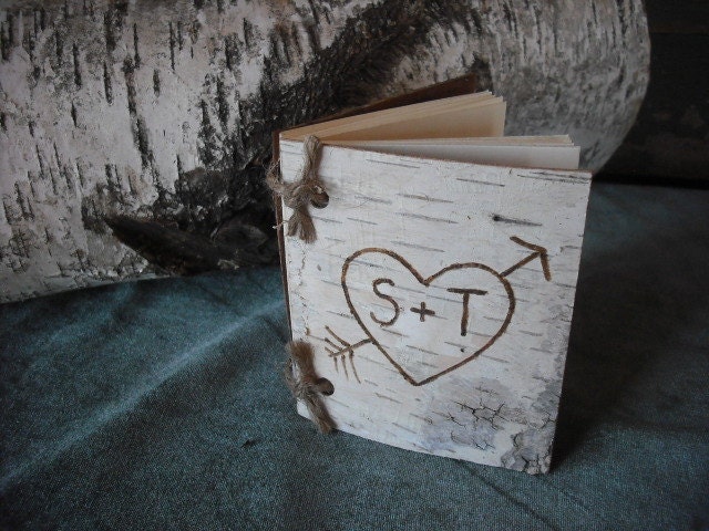 Birch bark mini journal or guest book, personalized with your initials. With 50 pages.For your woodland rustic wedding.