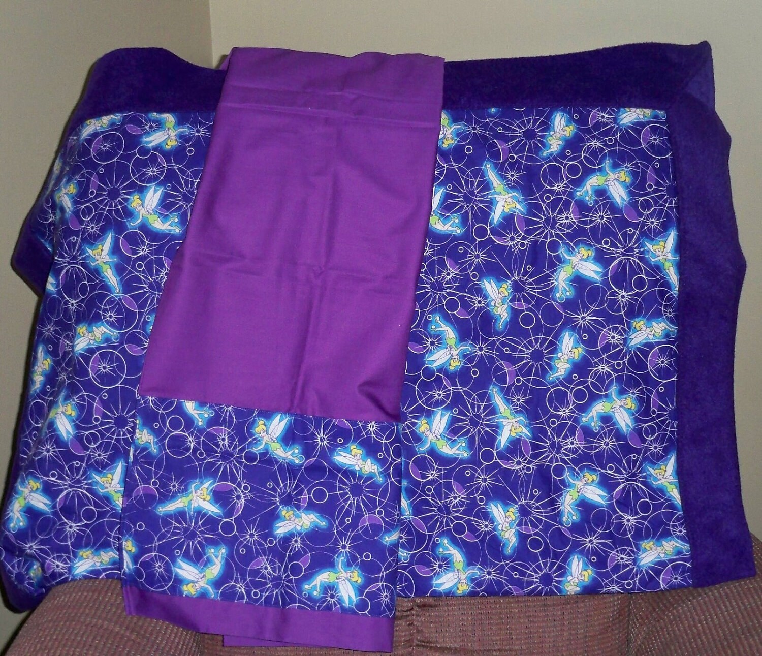Tinkerbell Handmade Blanket Throw 37 x 51 with Pillowcase