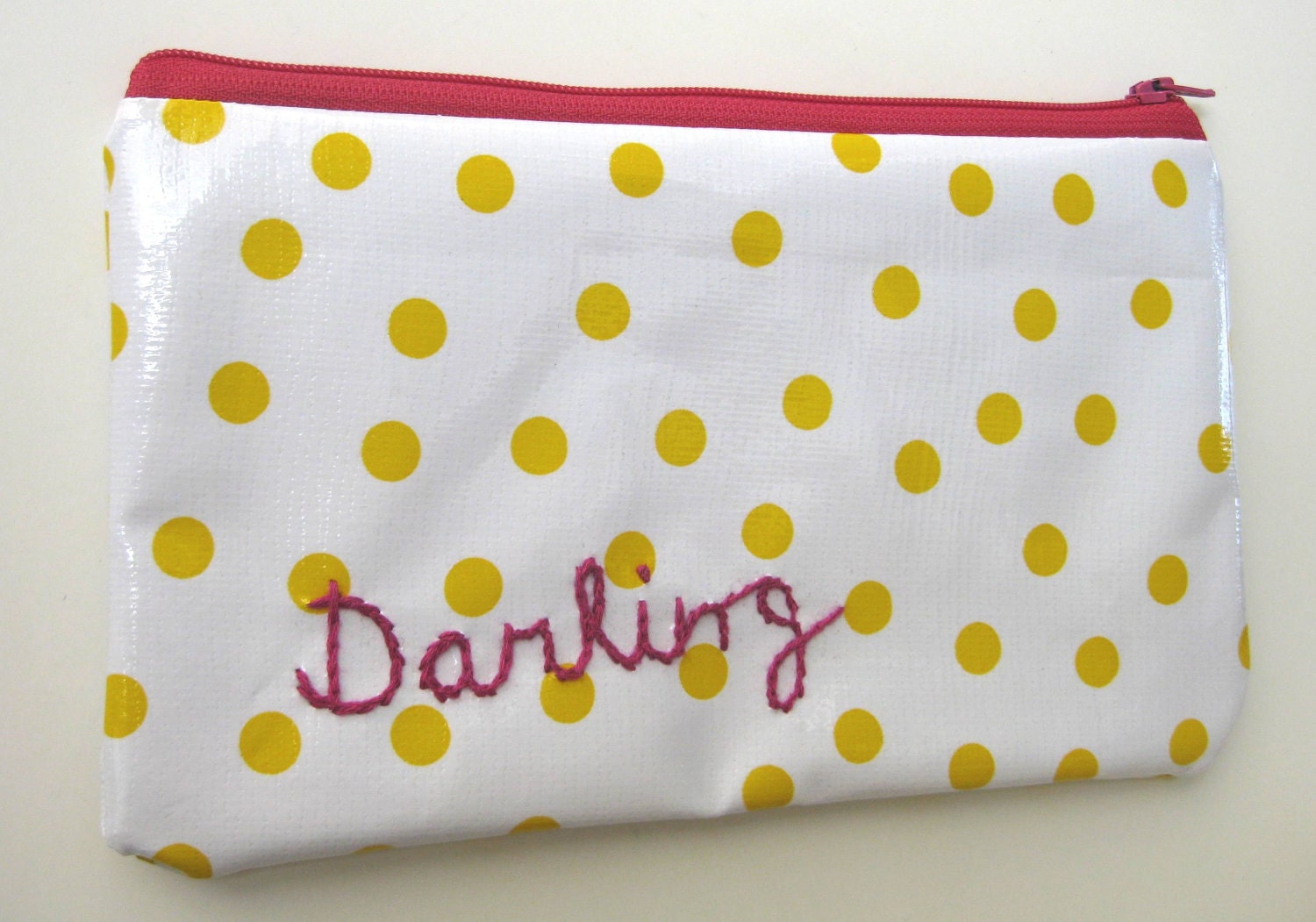 Zipper Pouch - Oilcloth - Embroidered Darling