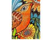 Bird in Flowers Art Print  from Original Watercolor Painting Wall Art-Room Decor Modern Orange Blue Spring
