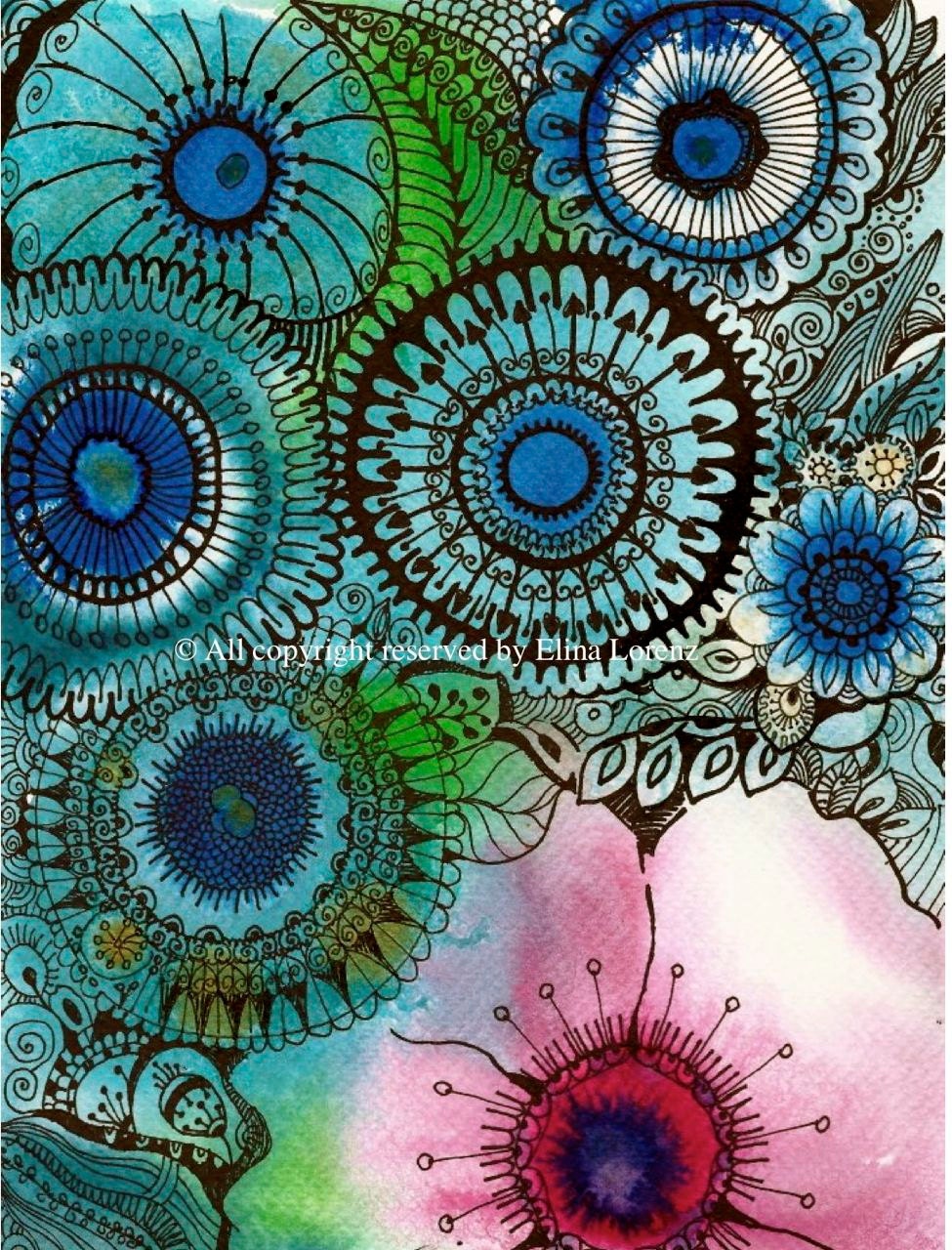 Print from original watercolor painting " Pink Flower in a blue dream" by Elina Lorenz