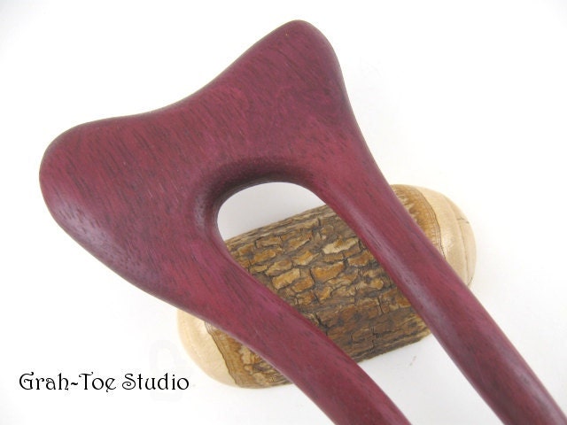 Purple Heart Wood Retro  Mermaids Tail Hair Fork Grahtoe