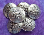 vintage metal buttons Woven Stars silver tone flower 3/4" x6