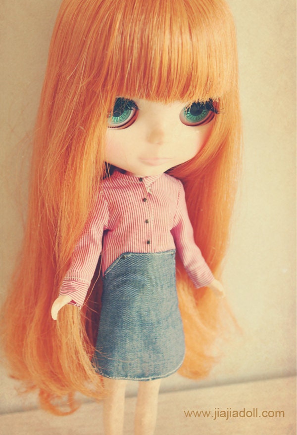 DISCOUNT 30% OFF jiajiadoll- red striped and jean dress fits Blythe