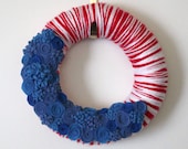 Red White Blue Wreath, Patriotic Yarn and Felt Wreath, 12 inch size - TheBakersDaughter