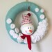 Aqua Snowman Wreath, Yarn Wreath, Large 14 inch Size