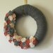 Gray Peach Wreath, Yarn and Felt Wreath, Gray, Peach, Coral, Off White Colors, 12 inch size
