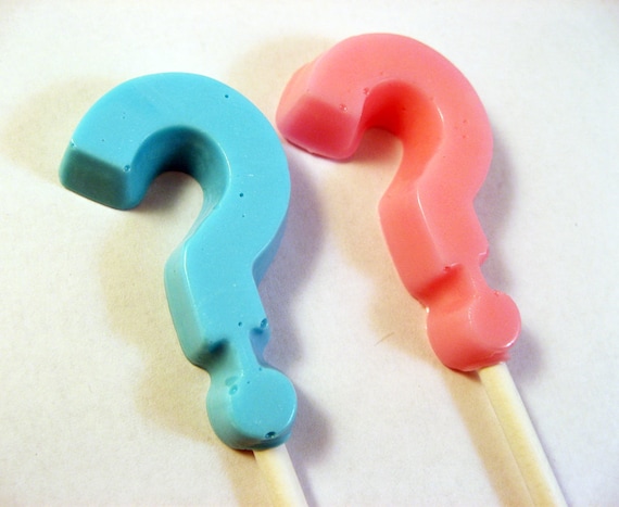2" question mark gender reveal party hard candy lollipops - 12 pc. - MADE TO ORDER