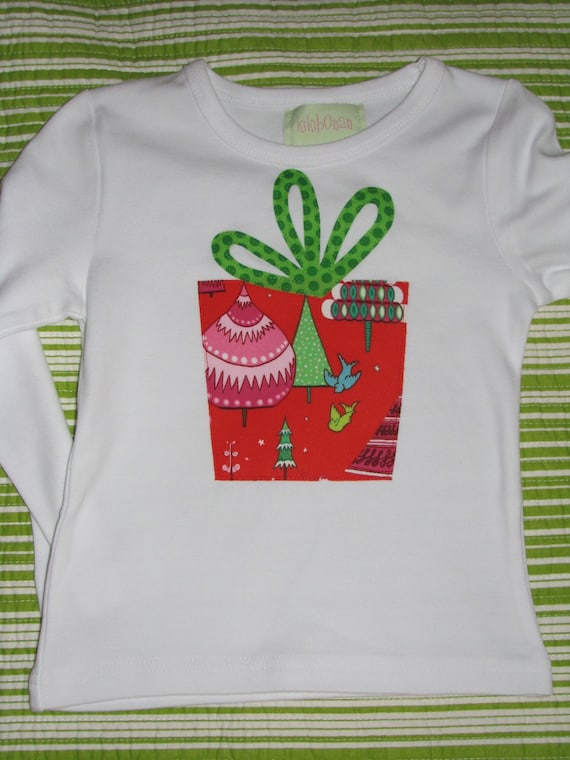 Candy Colored Christmas Present appliqued tee