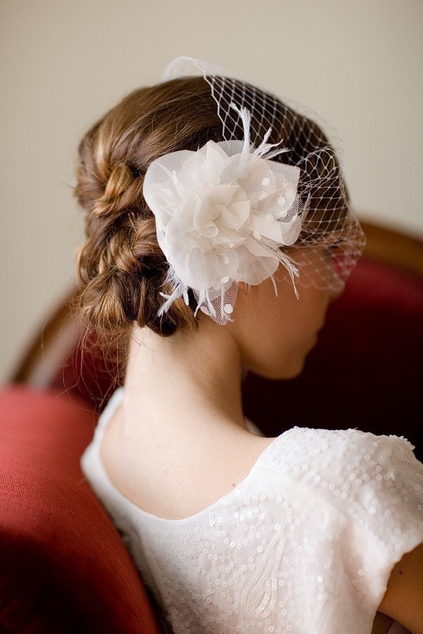 Birdcage Veil, russian veil, bandeau veil, blusher, cage veil, french netting, Vintage, Wedding headpiece, Bridal, Michelle Ships in 1 Month