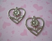 Vintage Connectors Silver Heart Charms Sunflower Findings