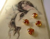 4 Vintage Swarovski Heart Charm Topaz Citrine Rhinestone Connector