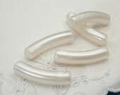 7 Pearlized Vintage Moonglow Lucite Beads White Elongated Tubes