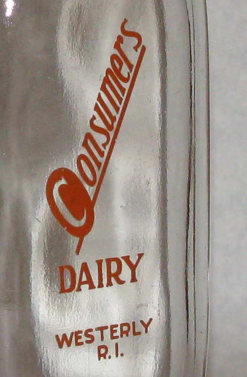 Cute, Vintage 1950's Half Pint Milk or Cream Bottle, Rhode Island Consumer's Dairy