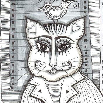 Colourless Cat - original ink drawing - ACEO - illustration - black white wall decor