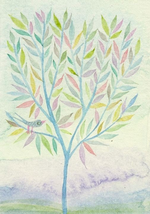 Fog - original watercolor painting - ACEO - fine art - landscape -wall decor - home decor- illustration - pastel colors