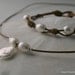 Leather & pearl bracelet, tan leather, white pearl, sterling silver