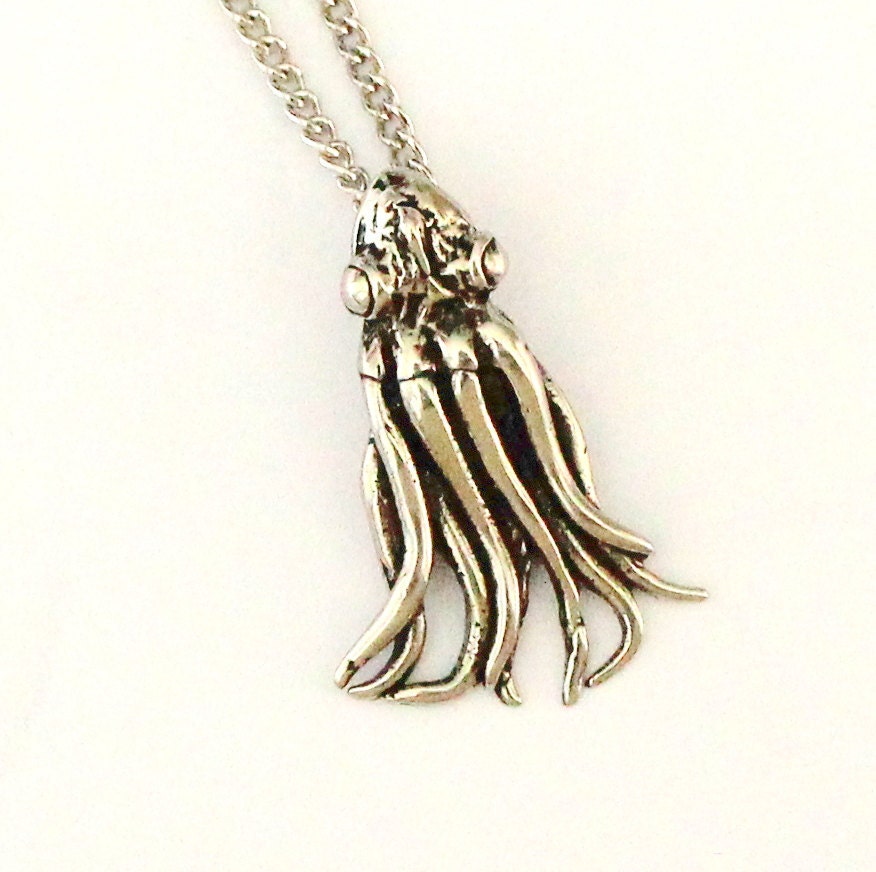 Squid Necklace Baby Squid Pendant in Solid White Bronze
