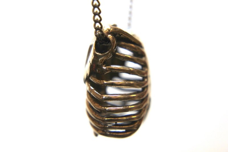 Bronze Human Rib Cage Necklace Anatomical Ribcage Pendant