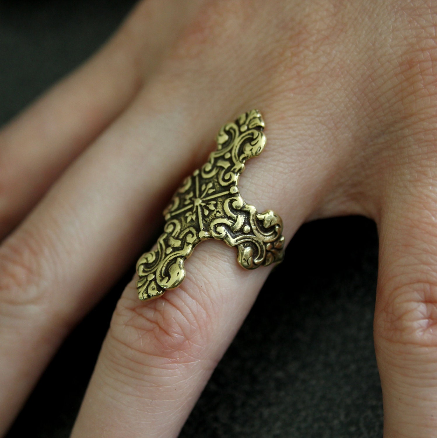Ornate Bronze Sideways Cross Ring Victorian Design C1830