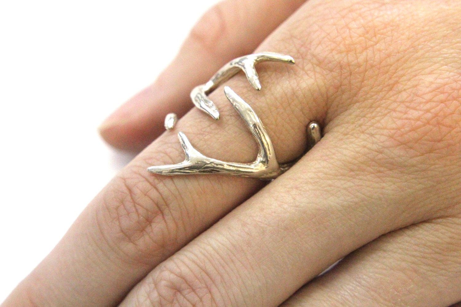 Silver Deer Antler Ring -Sterling Overlay on Solid White Bronze by Moon Raven Designs