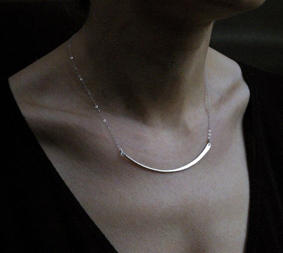 Elegant and Simple Handmade Fine Silver Crescent Necklace
