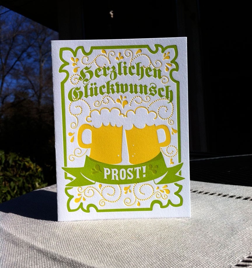 Letterpress German Congratulations Card- Green and Yellow