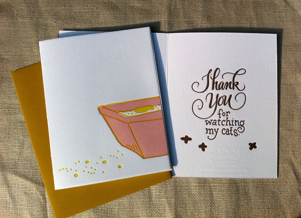 Thank You For Watching My Cats Letterpress Greeting Card