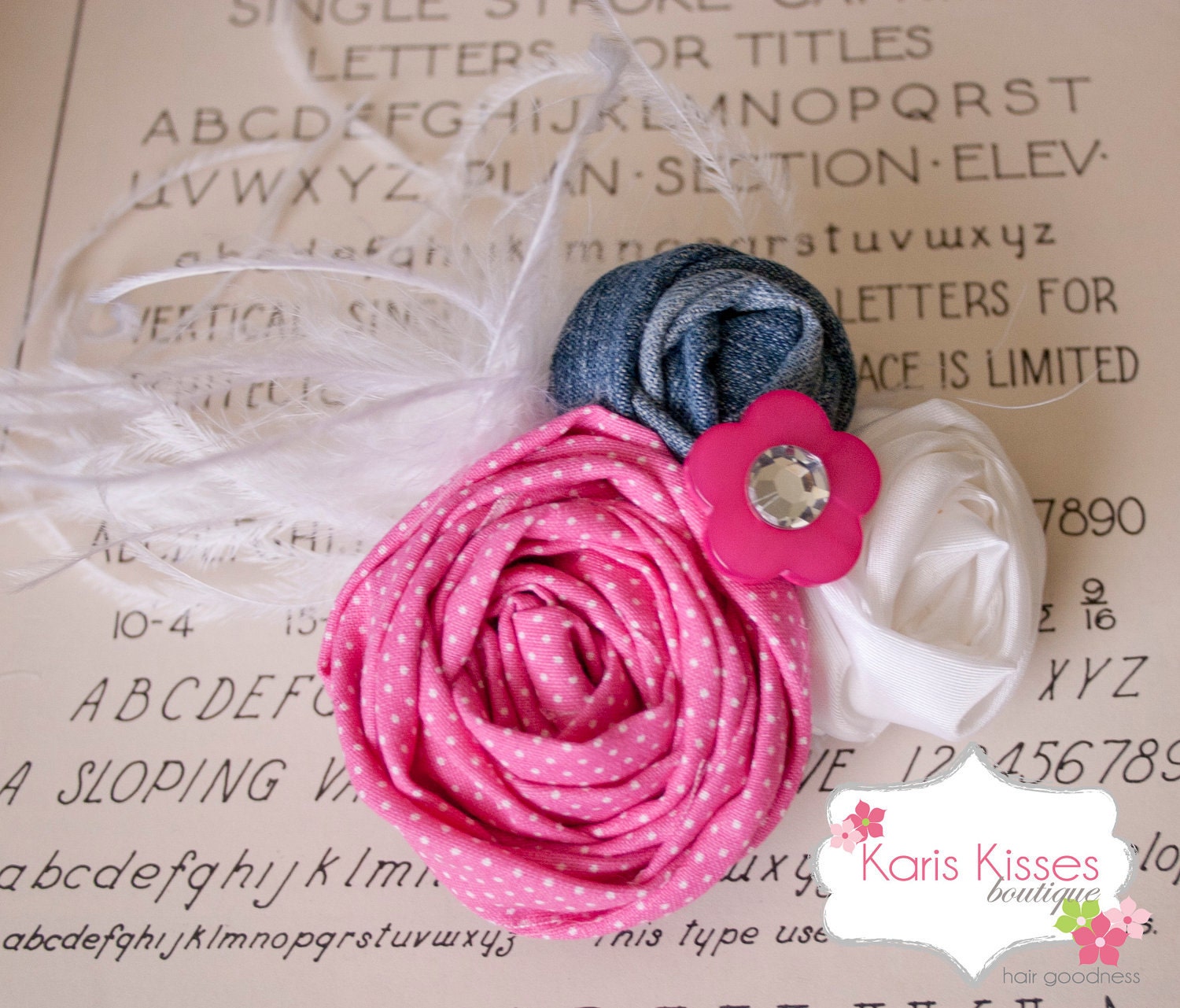 Hot Pink, White and Denim Hair Accessory