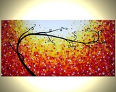 Original Tree Painting, Large Modern Art, Abstract Contemporary Art, Floral Art, Red Yellow Trees, Landscape Painting By Lafferty - 48x24