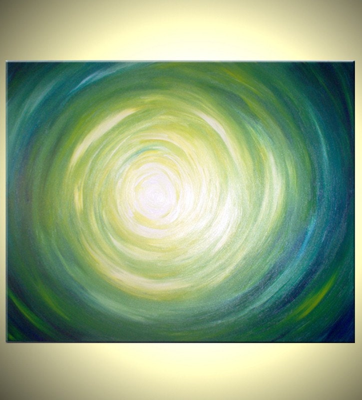 Abstract Green Original Painting, Green Yellow Raindrop, Original Abstract Art by Lafferty - 30x24 Sale 22% Off