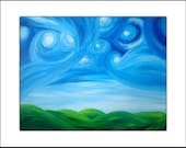 8x10 GICLEE PRINT With MATTE of Original Modern Abstract Blue Night Stars Landscape Painting By Dan Lafferty - Starry Night Over The Hills