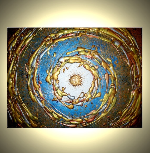 Abstract Blue Art, Gold Painting, Textured ORIGINAL Modern PAINTING On Sale By Dan Lafferty - 24 X 30 - Buy 2 Get One FREE
