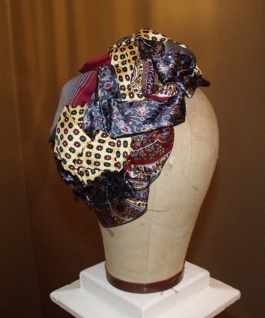 Vagabond- Upcycled Vintage Necktie Hat Headpiece