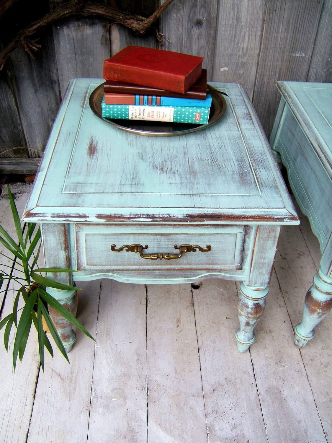 Set of Matching End Tables in a Blue Mint Wash