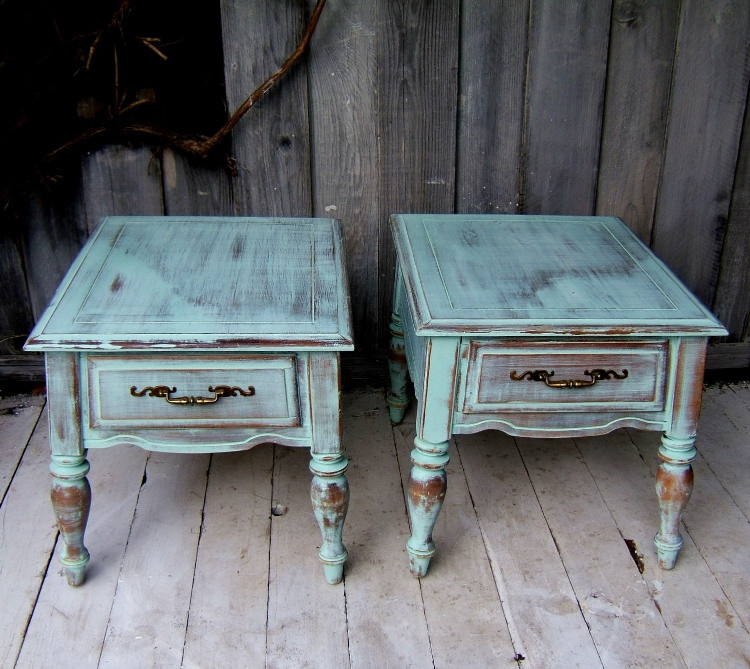 Set of Matching End Tables in a Blue Mint Wash