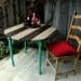 Striped Shabby Chic Kitchen Table - Turquoise, Grey, and Jacobean