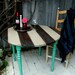 Striped Shabby Chic Kitchen Table - Turquoise, Grey, and Jacobean